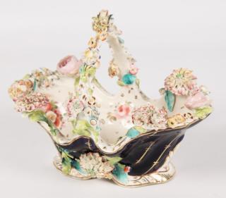 Appraisal: ENGLISH COLBROOKDALE PORCELAIN BASKET ENGLISH COALBROOKDALE PORCELAIN HANDLED DOUBLE LOBED