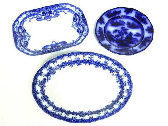 Appraisal: Flow blue two platters one with cut corners '' l