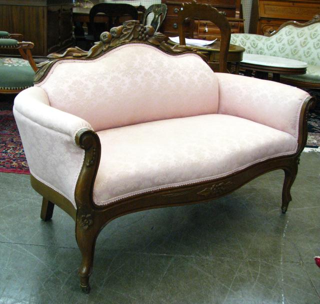 Appraisal: Carved Victorian Style Settee with walnut frame depicting fruit and