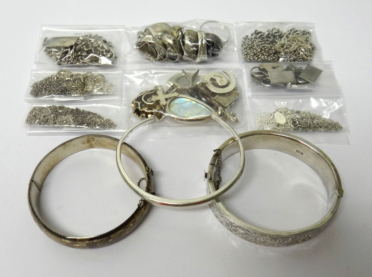 Appraisal: Mostly silver jewellery comprising three bangles three bracelets twelve rings