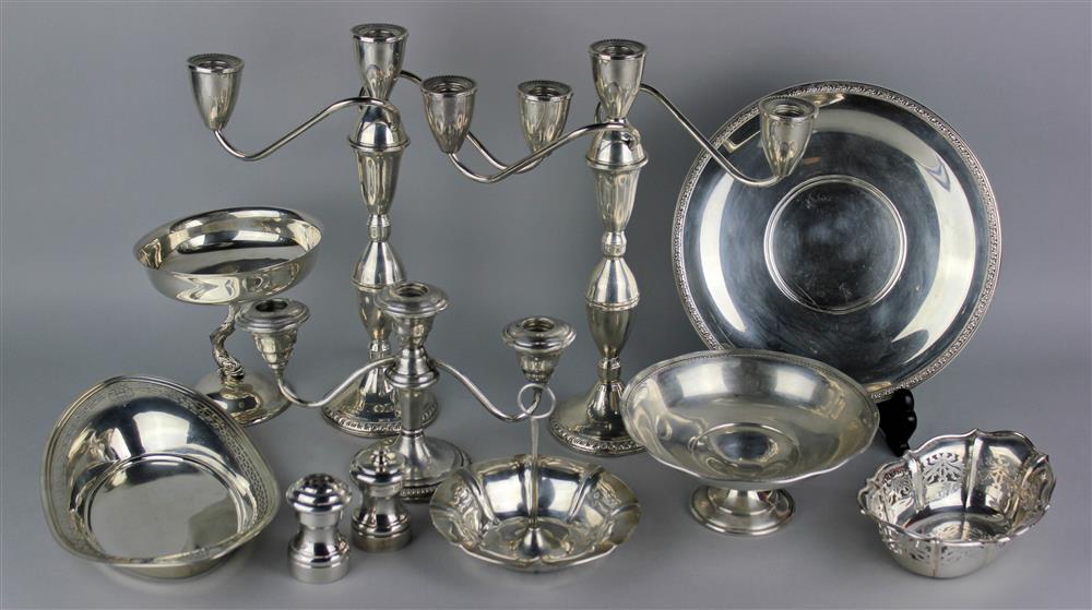 Appraisal: GROUP OF AMERICAN SILVER AND WEIGHTED SILVER TABLE AND CABINET