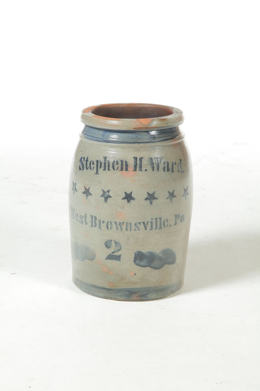 Appraisal: STONEWARE JAR Western Pennsylvania - Stenciled cobalt label ''Stephen H