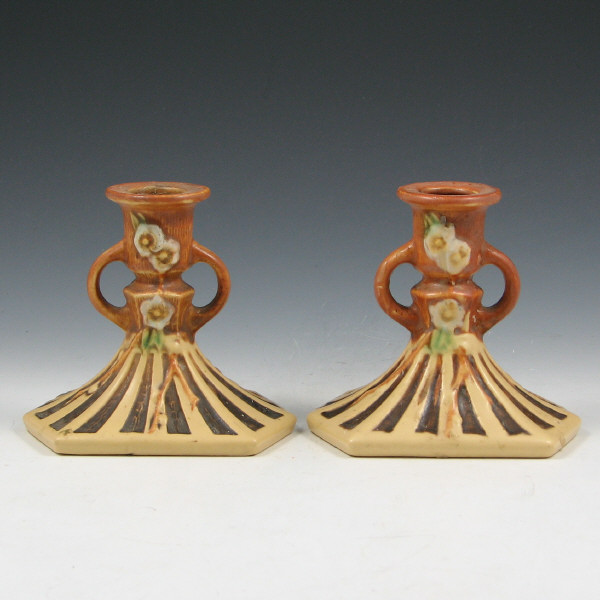 Appraisal: Roseville Cherry Blossom - Candleholders Pair of Roseville Cherry Blossom