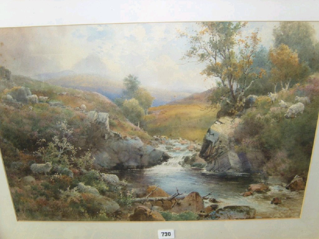 Appraisal: B J Ottewd watercolour of a moorland stream passing through