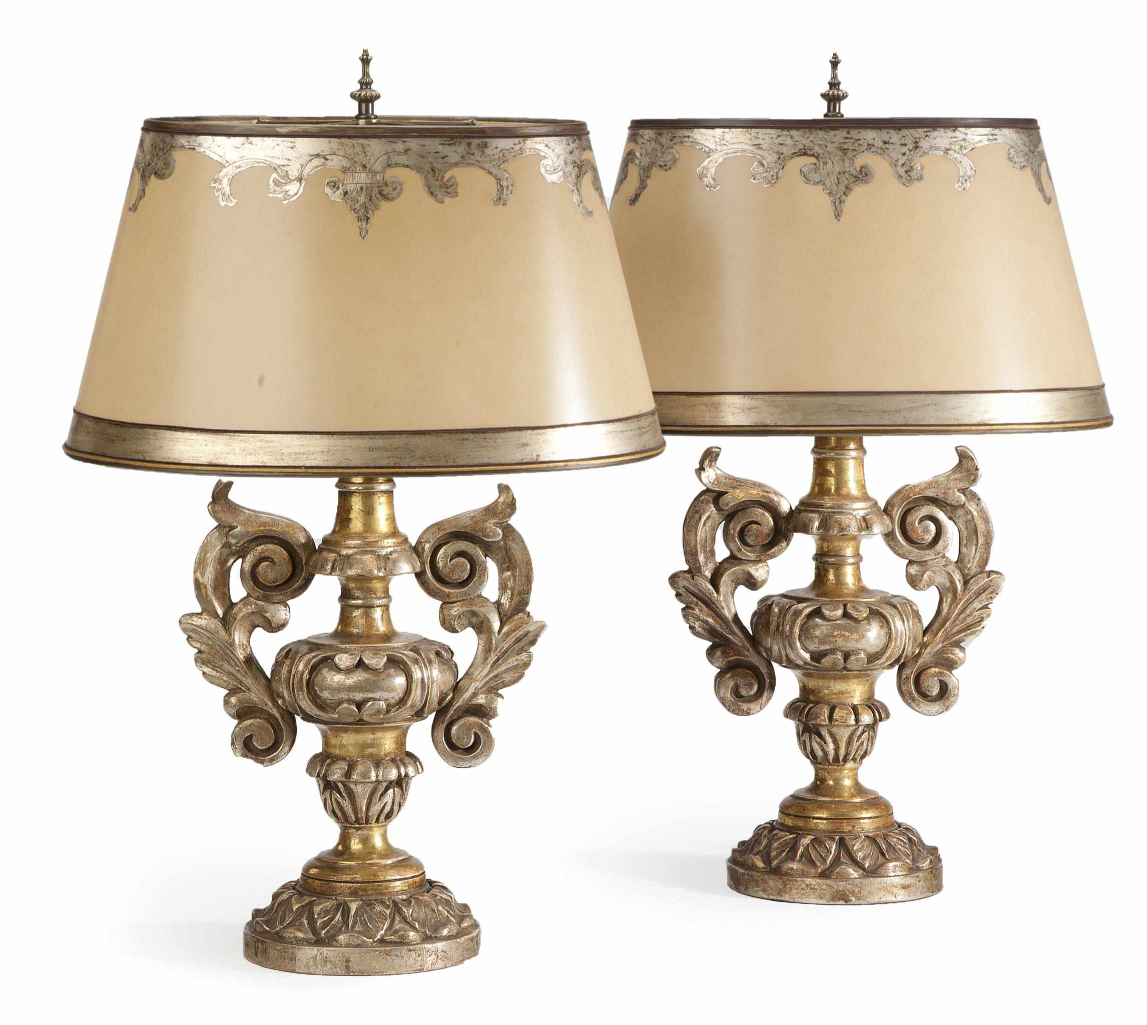 Appraisal: A pair of Italian Baroque style carved giltwood table lamps