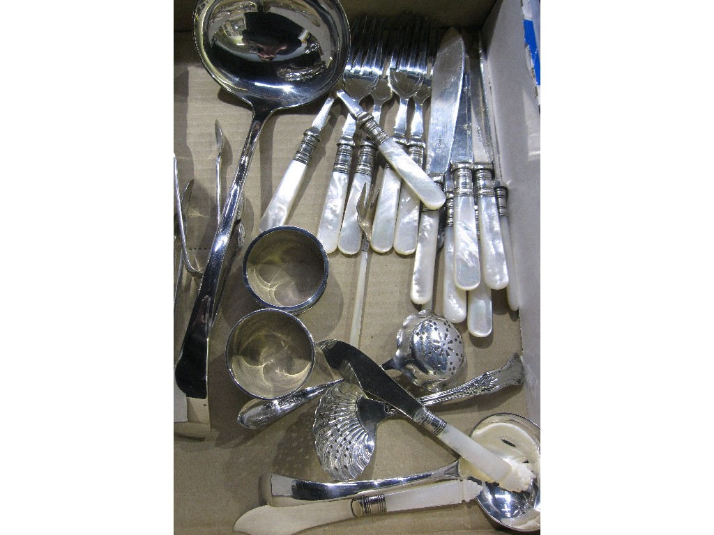 Appraisal: Box of loose cutlery and two silver napkin rings