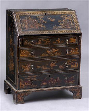 Appraisal: QUEEN ANNE JAPANNED DIMINUTIVE BUREAU The rectangular case with slant