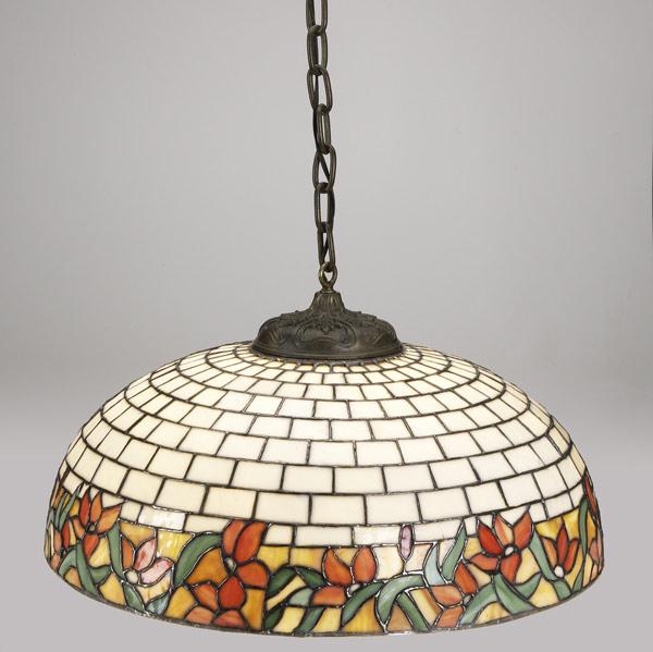 Appraisal: AMERICAN LIGHTINGLeaded slag glass floral chandelier with chain and non-matching