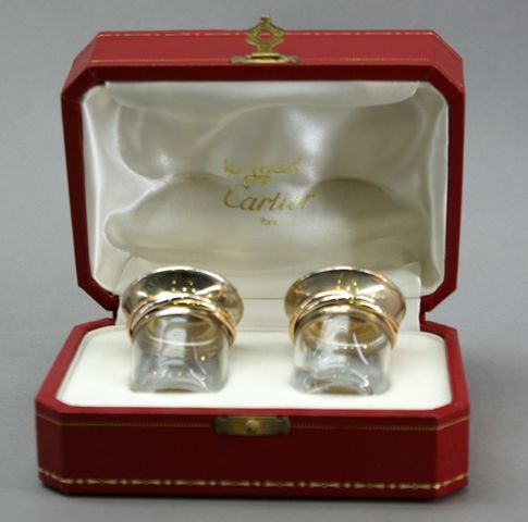 Appraisal: Two Cartier boxed sets of silver mounted salt and pepper