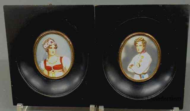 Appraisal: Two French miniature portraits on ivory Gerard Marie Louis signed