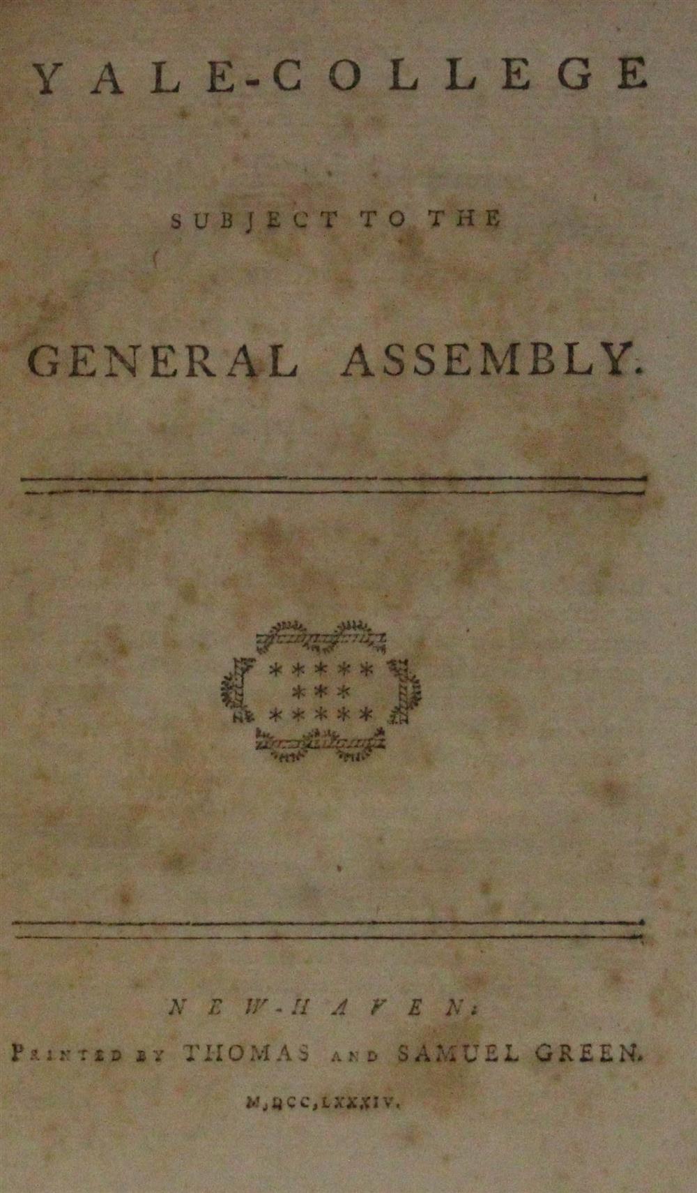 Appraisal: DANA SAMUEL W YALE-COLLEGE SUBJECT TO THE GENERAL ASSEMBLY NEW