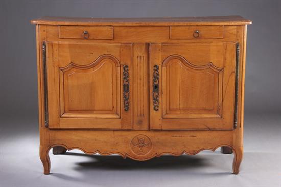 Appraisal: FRENCH PROVINCIAL FRUITWOOD BUFFET late th century Rounded-corner top above