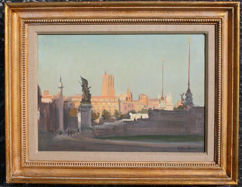 Appraisal: BARROW Julian Britain - Piazza Venezia Oil Canvas signed ''