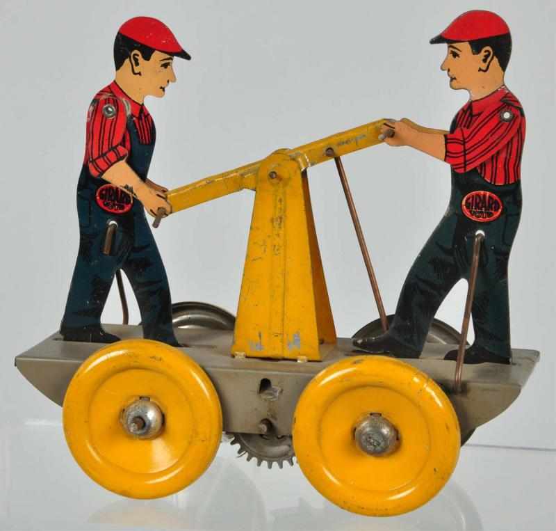 Appraisal: Lot of Tin Litho Handcar Wind-Up Toys Description American Working