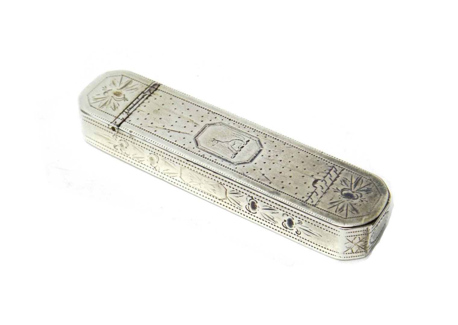 Appraisal: A George III silver cut cornered rectangular hinge lidded toothpick