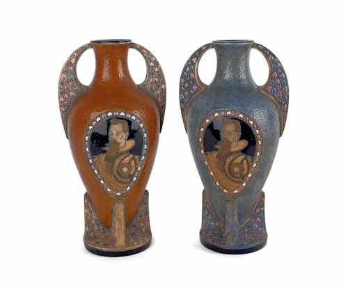 Appraisal: Two amphora pottery vases h and h