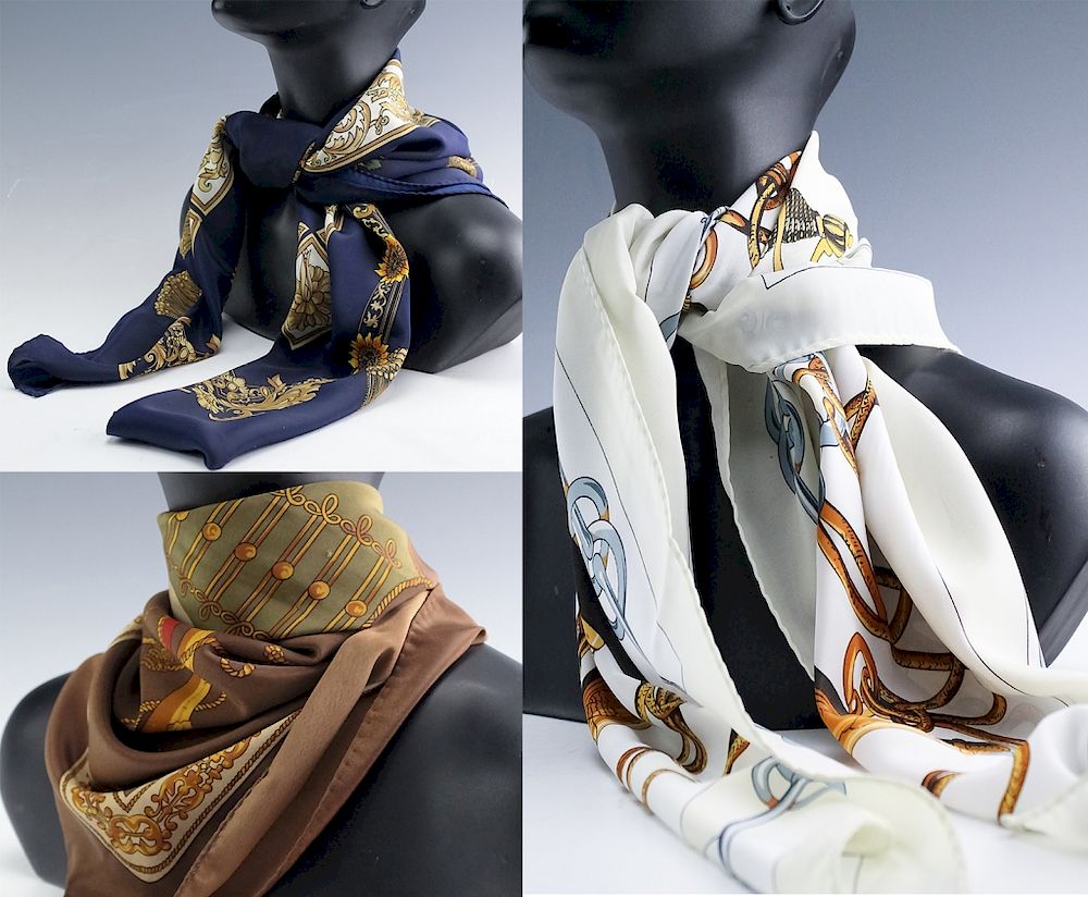 Appraisal: LOT Hermes Paris French Silk Scarves AUTHENTIC Collection of three