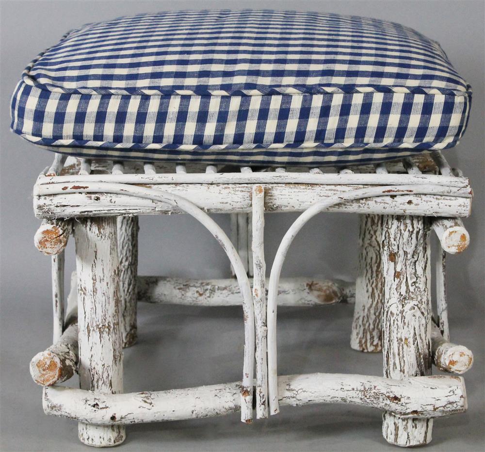 Appraisal: RALPH LAUREN GINGHAM PILLOW ON RUSTIC OTTOMAN WITH PAINTED OTTOMAN