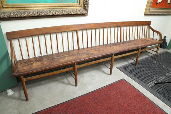 Appraisal: BENCH Bannister back with curved arms and stenciled numbers on