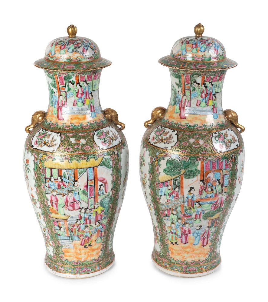 Appraisal: A Pair of Chinese Export Porcelain Rose Canton Covered Jars