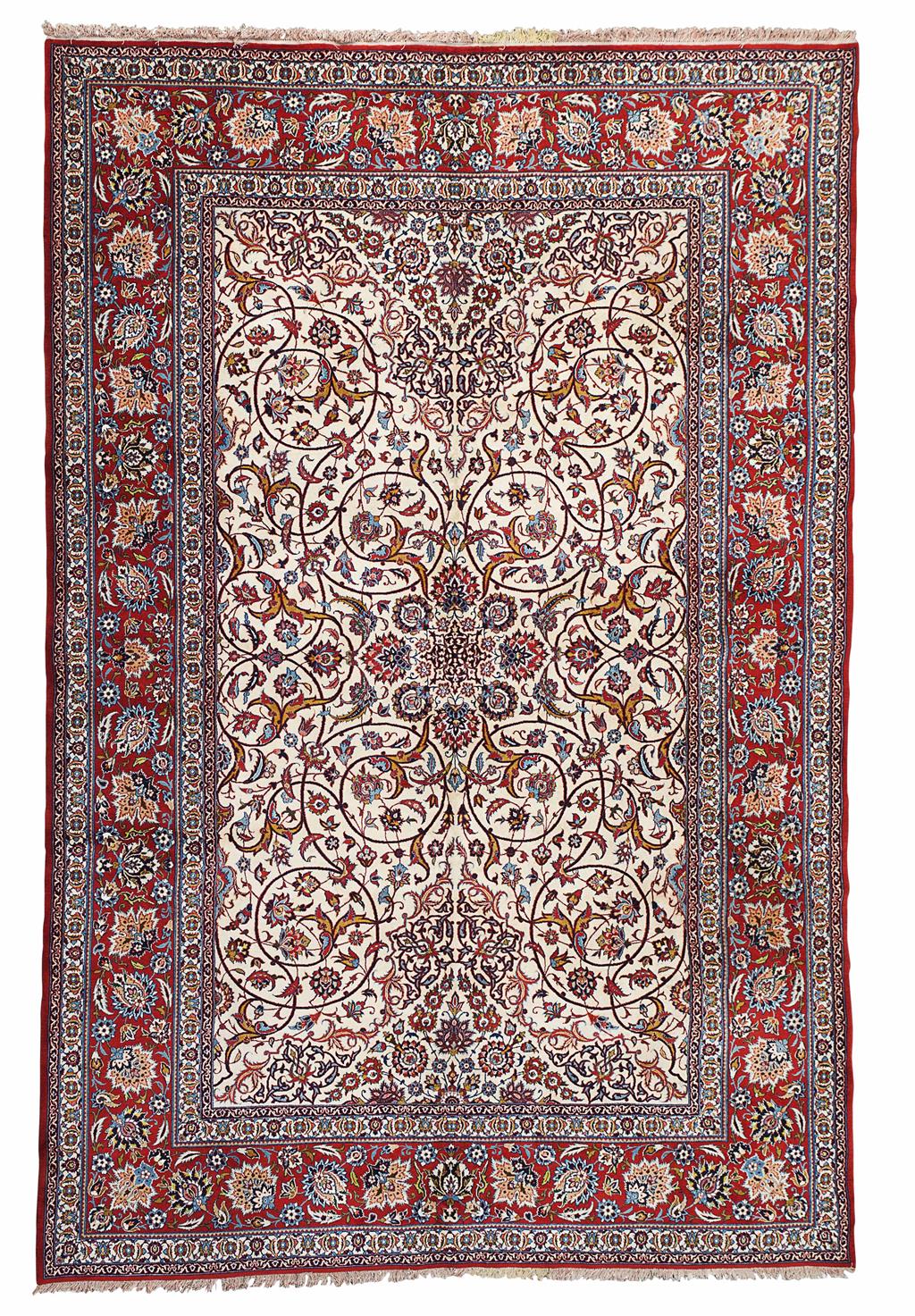 Appraisal: ISFAHAN PART SILK CARPET CENTRAL PERSIA LATE TH CENTURY the