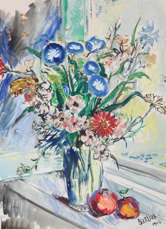 Appraisal: DAVID BURLIUK Russian-American - FLORAL STILL LIFE WITH FRUIT signed