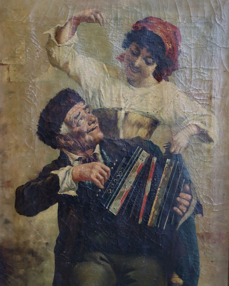 Appraisal: UNSIGNED Oil On Canvas Man Playing Accordion From a Westchester