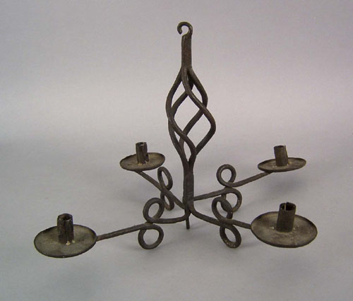 Appraisal: Wrought iron -arm candelabra th c h w