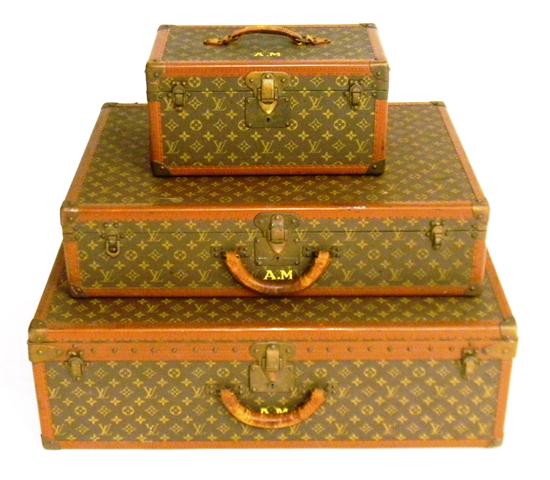 Appraisal: Three Louis Vuitton hard cases luggage all hardware escutcheons and