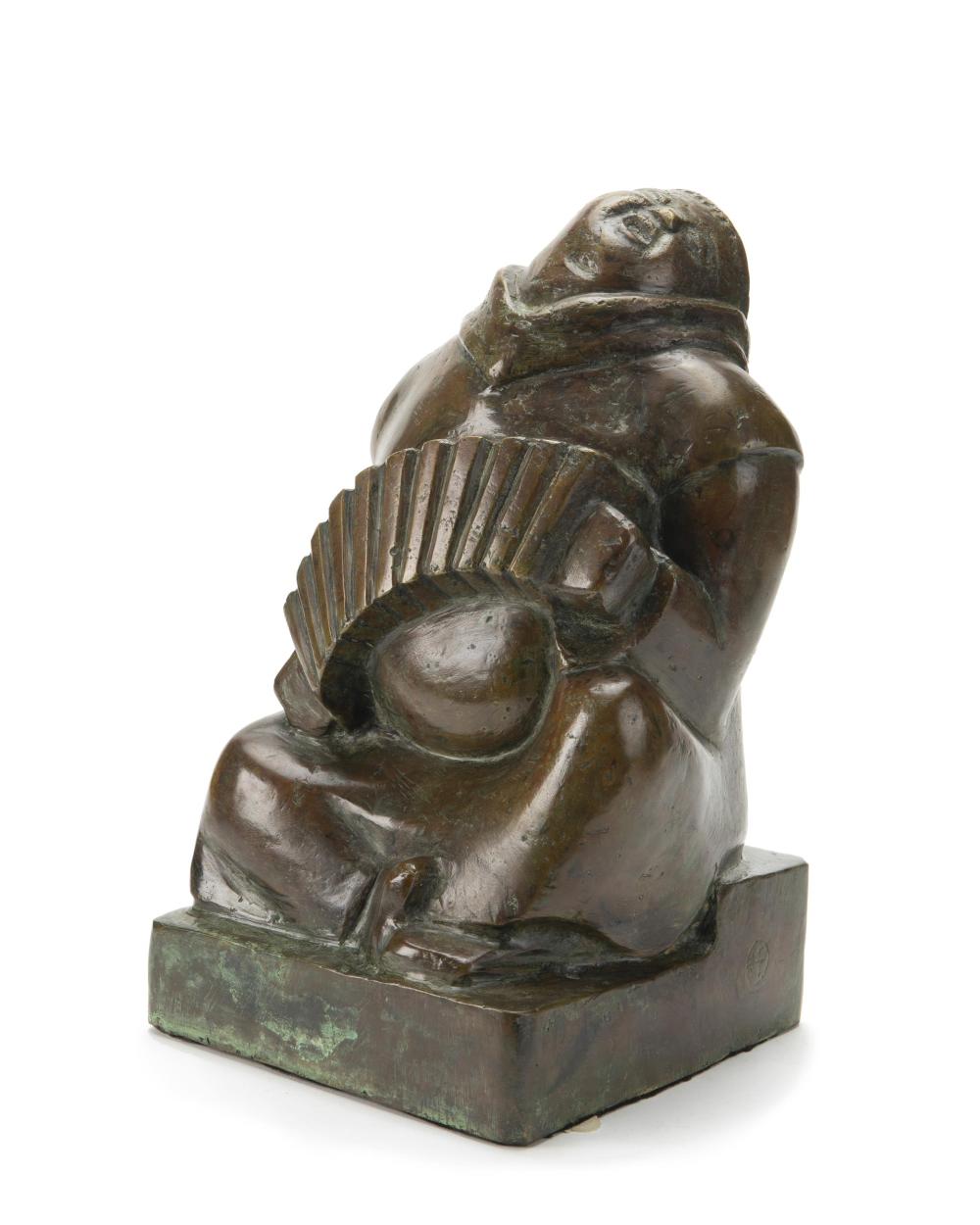 Appraisal: A bronze sculpture of a figure playing the accordion th