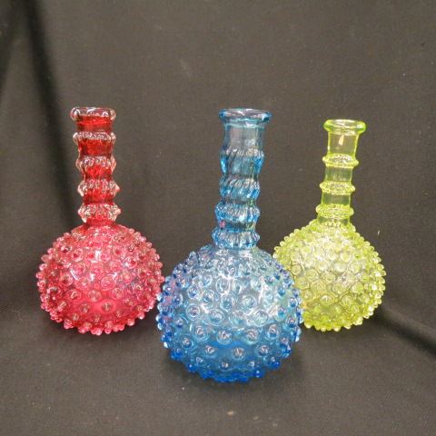 Appraisal: Art Glass Barber Bottles hobnail vaseline cranberry blue to