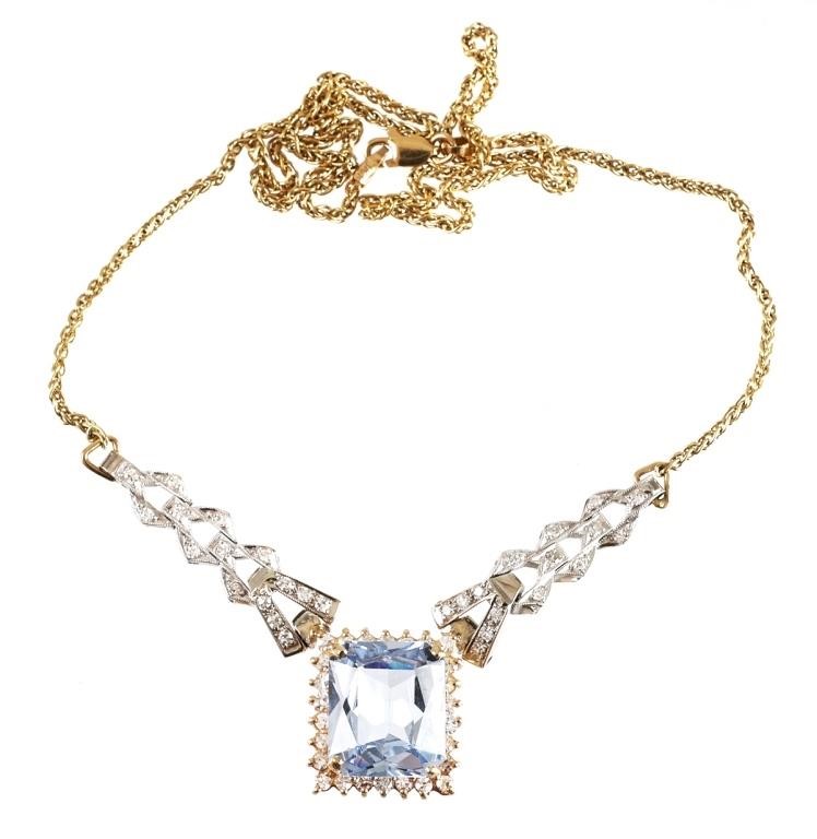 Appraisal: K YELLOW GOLD TOPAZ DIAMOND NECKLACE K yellow gold necklace