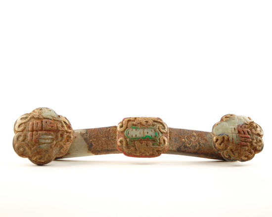 Appraisal: A th C Chinese Ruyi Scepter of matrix jade partially