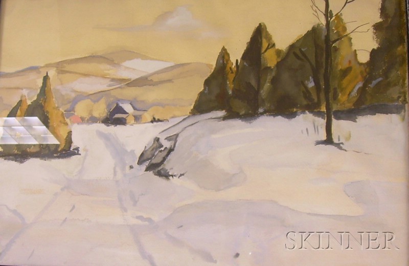 Appraisal: Framed Watercolor on Paper Board Winter Landscape inscribed Glidden l