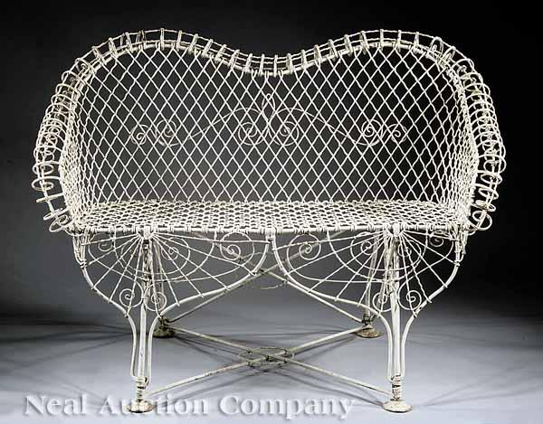 Appraisal: An American Wirework Garden Bench associated back and seat bracketed