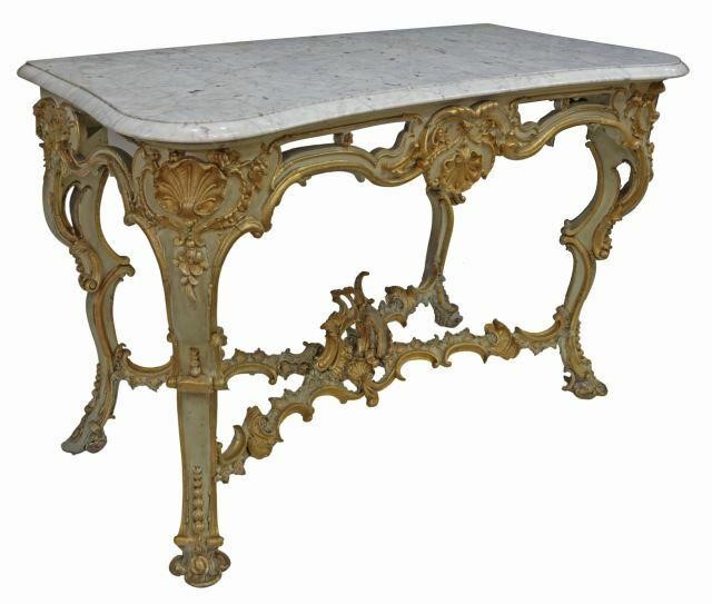 Appraisal: French Louis XV style marble-top console table th c shaped