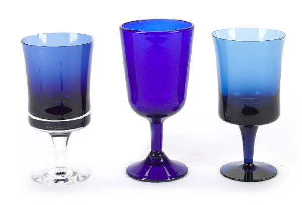 Appraisal: A collection of blue and cobalt glass and stemware height