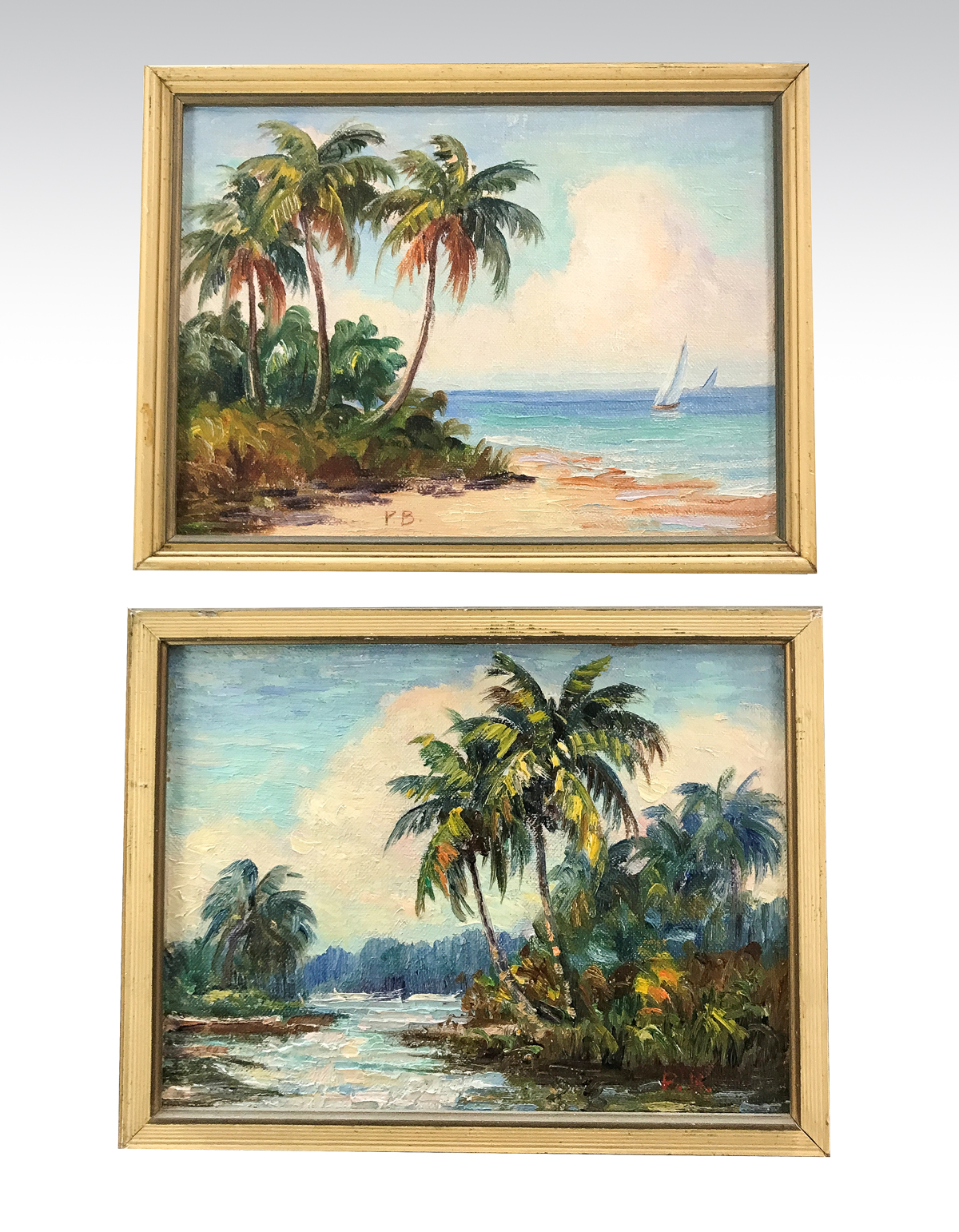 Appraisal: BOOZIOTES Panos American Greek th Century Coastal Scene with Palms