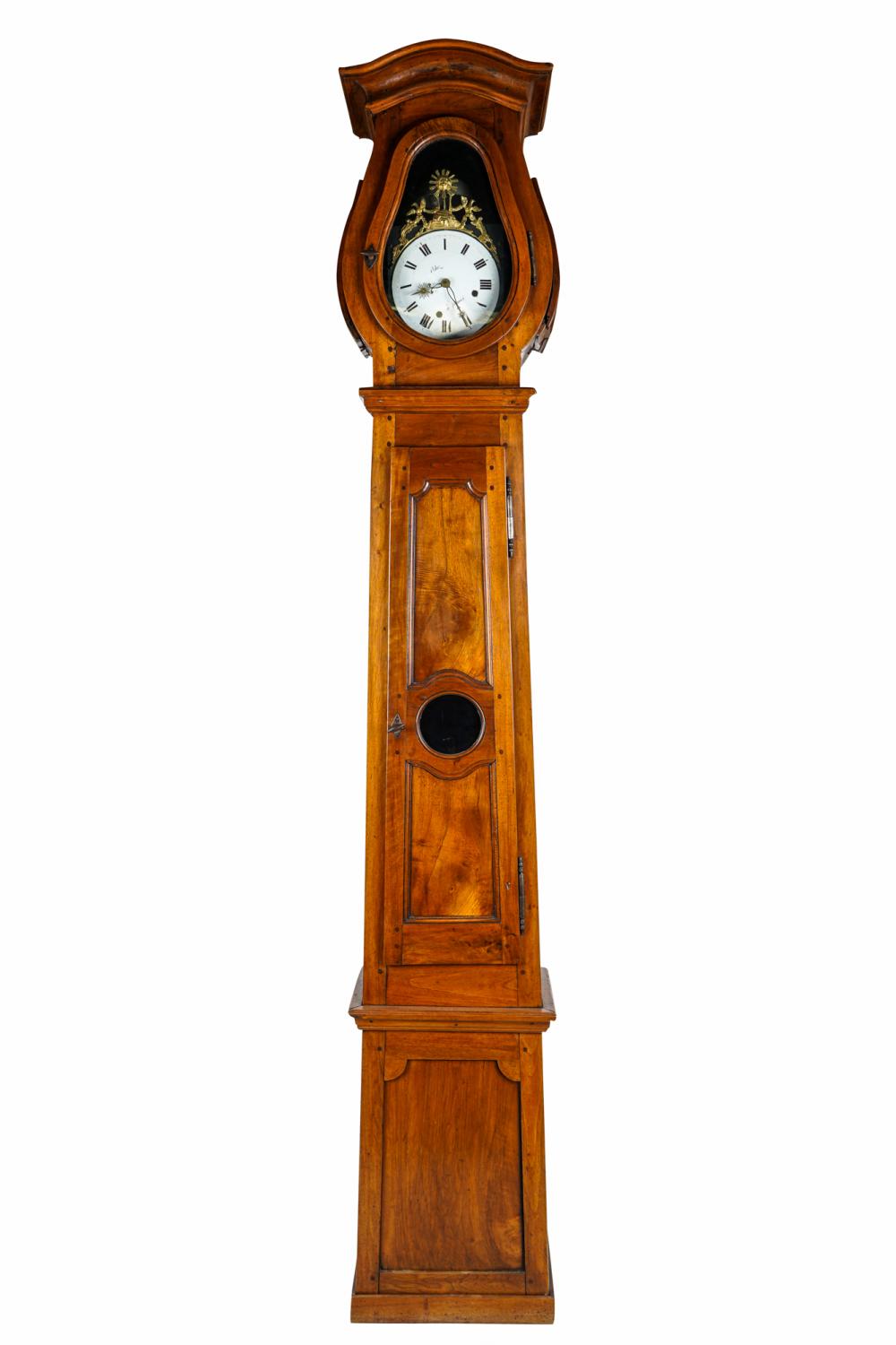 Appraisal: COUNTRY FRENCH PINE TALL CASE CLOCKwith weights and pendulum inches