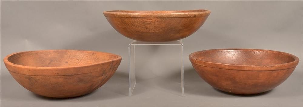 Appraisal: Three Pennsylvania Turned Wood Bowls Three Pennsylvania th Century Turned