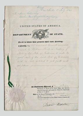 Appraisal: Daniel Webster signed affidavit partly printed U S Department of