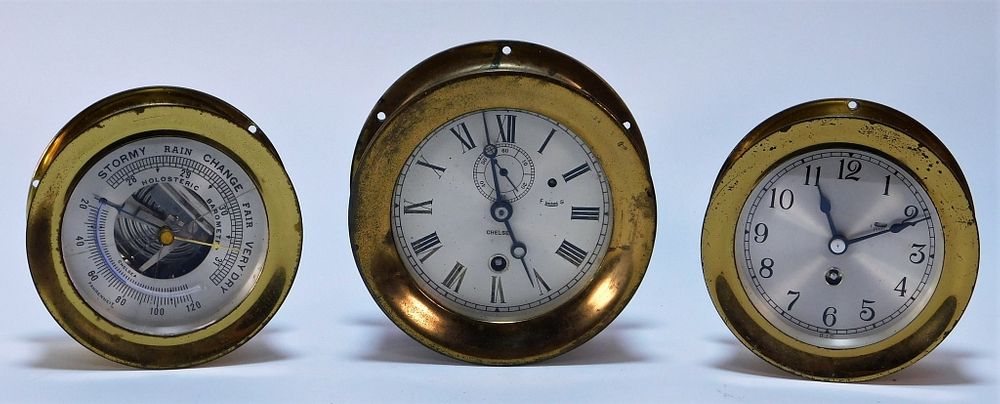 Appraisal: Chelsea BJC Brass Clock Barometer United States th Century Includes