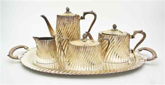 Appraisal: A Portuguese Five Piece Silverplate Tea and Coffee Service comprising