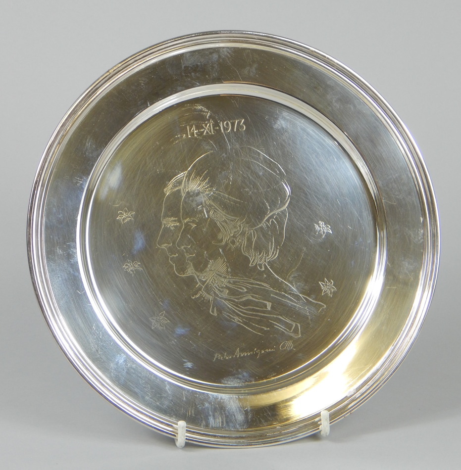 Appraisal: A silver plate made to commemorate the wedding of Princess