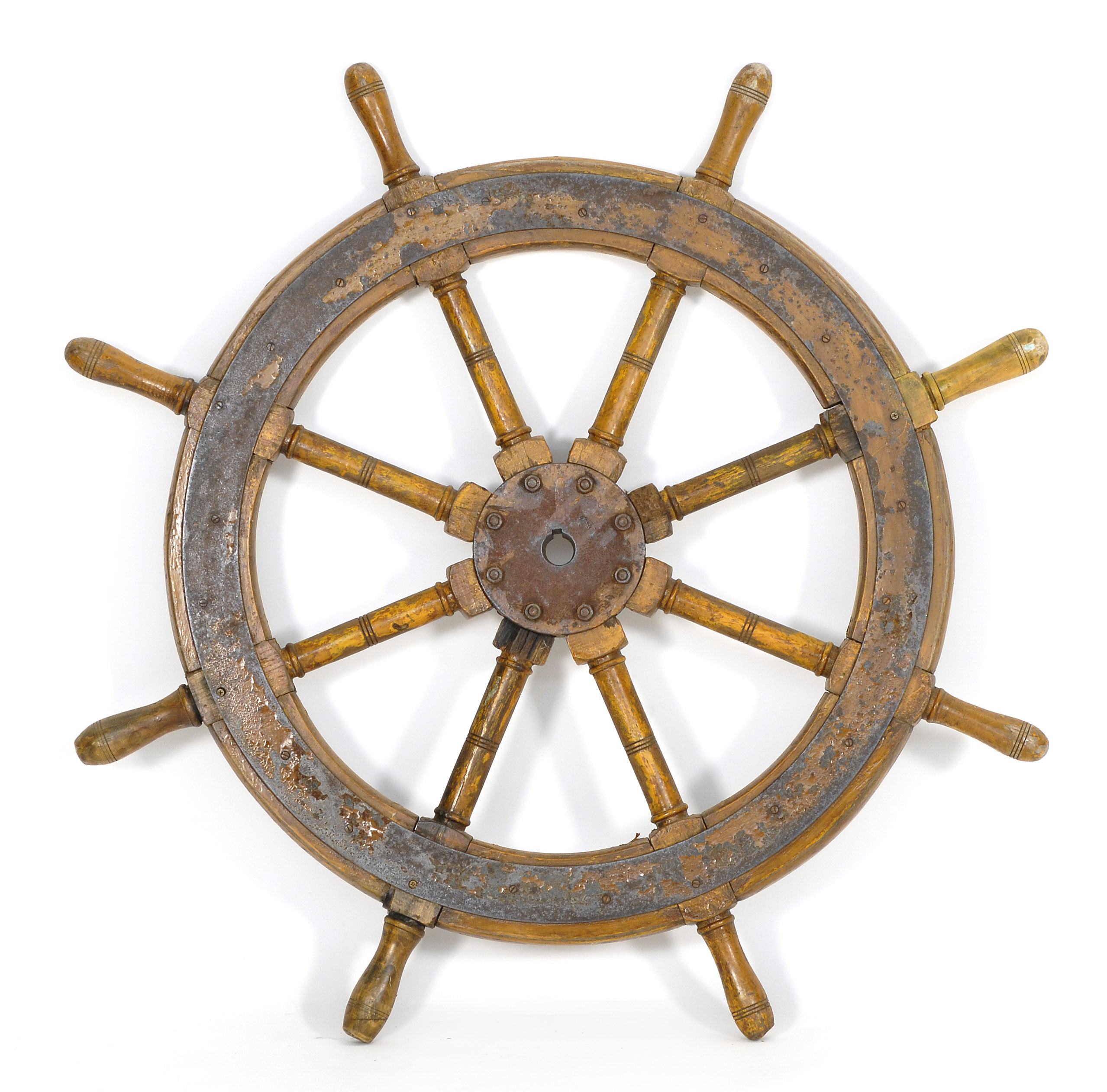 Appraisal: WOOD AND IRON SHIP'S WHEEL th CenturyIn red and yellow