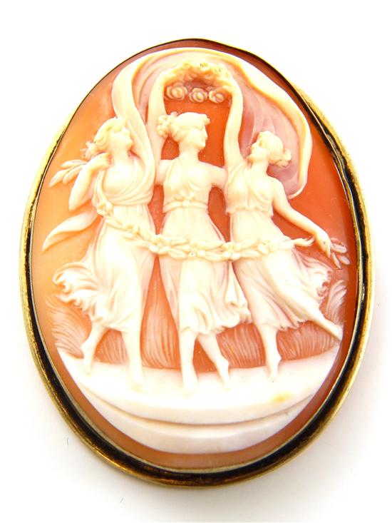 Appraisal: Carved shell Cameo pin pendant tested gold-filled oval cameo carving