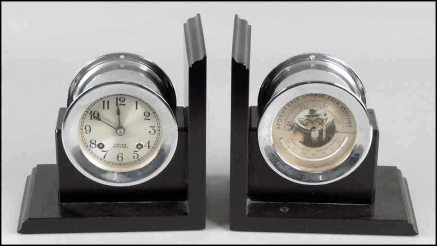 Appraisal: CHELSEA SHIPS BELL CLOCK AND BAROMETER BOOKENDS Condition No Specific