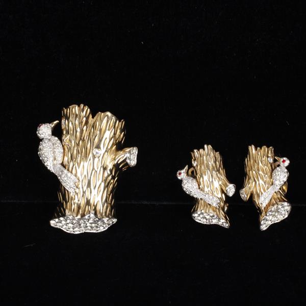 Appraisal: Jomaz pc Tree with Woodpecker Pin clip on Earrings Very