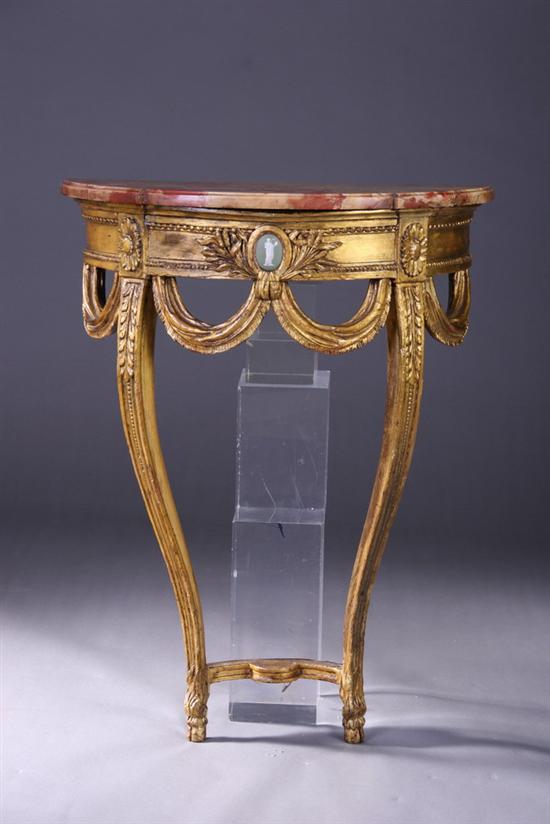 Appraisal: GEORGE III GILTWOOD MARBLE-TOP CONSOLE Late th early th century