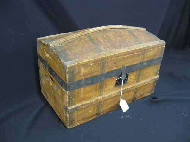 Appraisal: Victorian Doll Chest wooden dome top paper lithograph interior ''